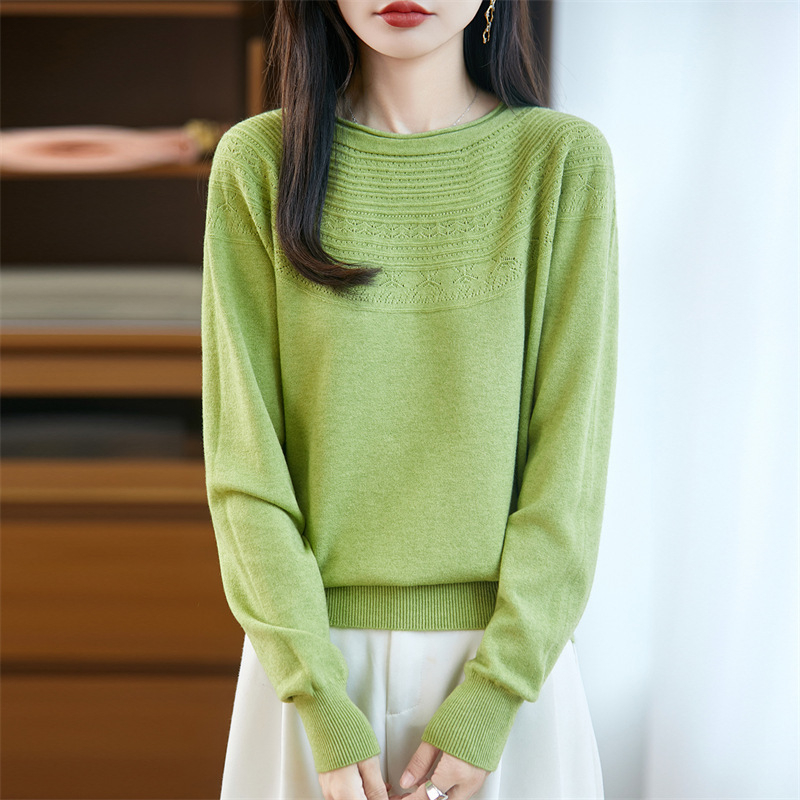 Laza szabású pulóver, kerek nyakú, üreges kötés textúra, Andy velvet anyag, hosszú ujjú