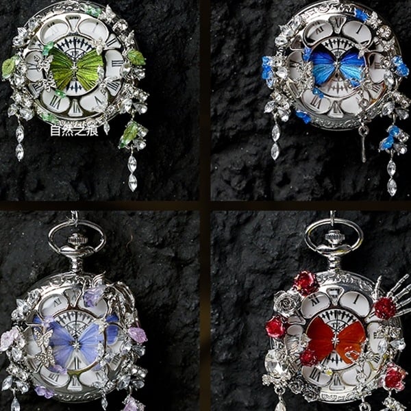 Liblika taskukell koos liikuva tegeliku liblika eksemplariga, ideaalne kingitus tüdrukutele ja sõbrannadele (Elektroniline mehhanism; veekindlus 35 m; silikoonkorpus; ümmargune kellapaneel; ABS klaas)