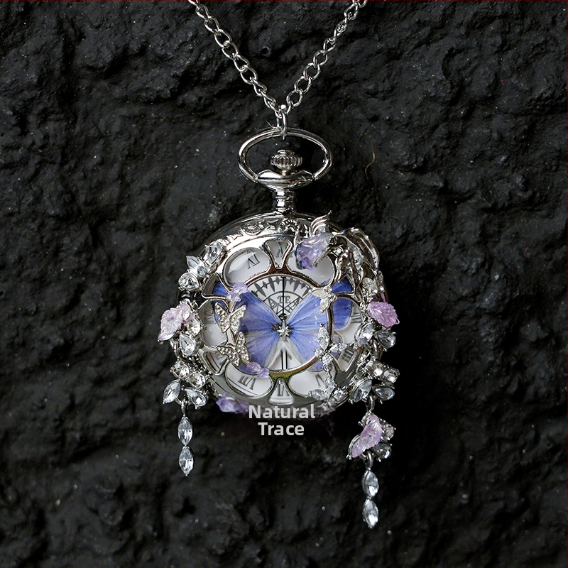 Liblika taskukell koos liikuva tegeliku liblika eksemplariga, ideaalne kingitus tüdrukutele ja sõbrannadele (Elektroniline mehhanism; veekindlus 35 m; silikoonkorpus; ümmargune kellapaneel; ABS klaas)