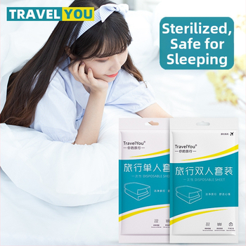 Kelioninis vienkartinis patalynės komplektas — 4 dalys, neaustas audinys, įskaitant paklodę, antklodės užvalkalą ir pagalvių užvalkalus