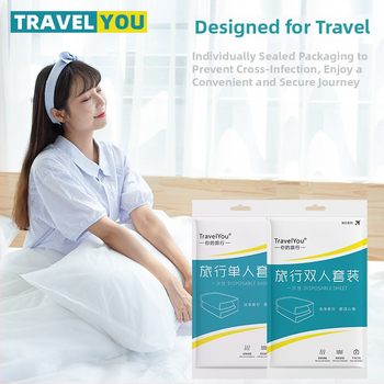 Kelioninis vienkartinis patalynės komplektas — 4 dalys, neaustas audinys, įskaitant paklodę, antklodės užvalkalą ir pagalvių užvalkalus