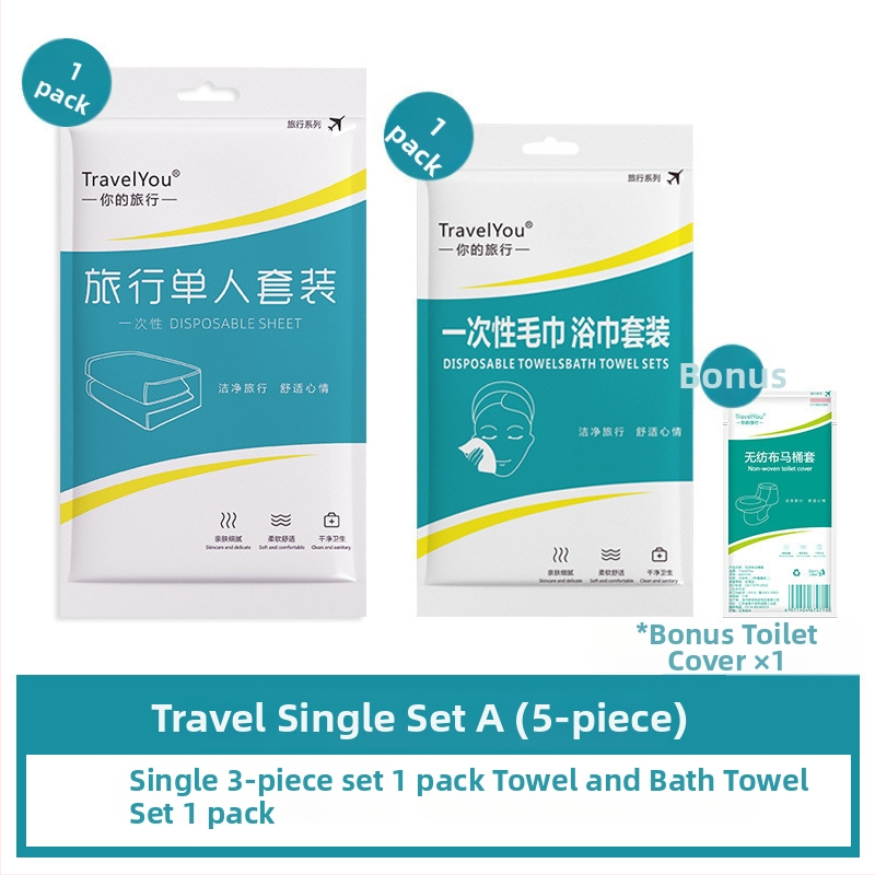 Kelioninis vienkartinis patalynės komplektas — 4 dalys, neaustas audinys, įskaitant paklodę, antklodės užvalkalą ir pagalvių užvalkalus