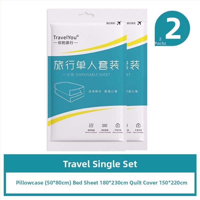 Kelioninis vienkartinis patalynės komplektas — 4 dalys, neaustas audinys, įskaitant paklodę, antklodės užvalkalą ir pagalvių užvalkalus