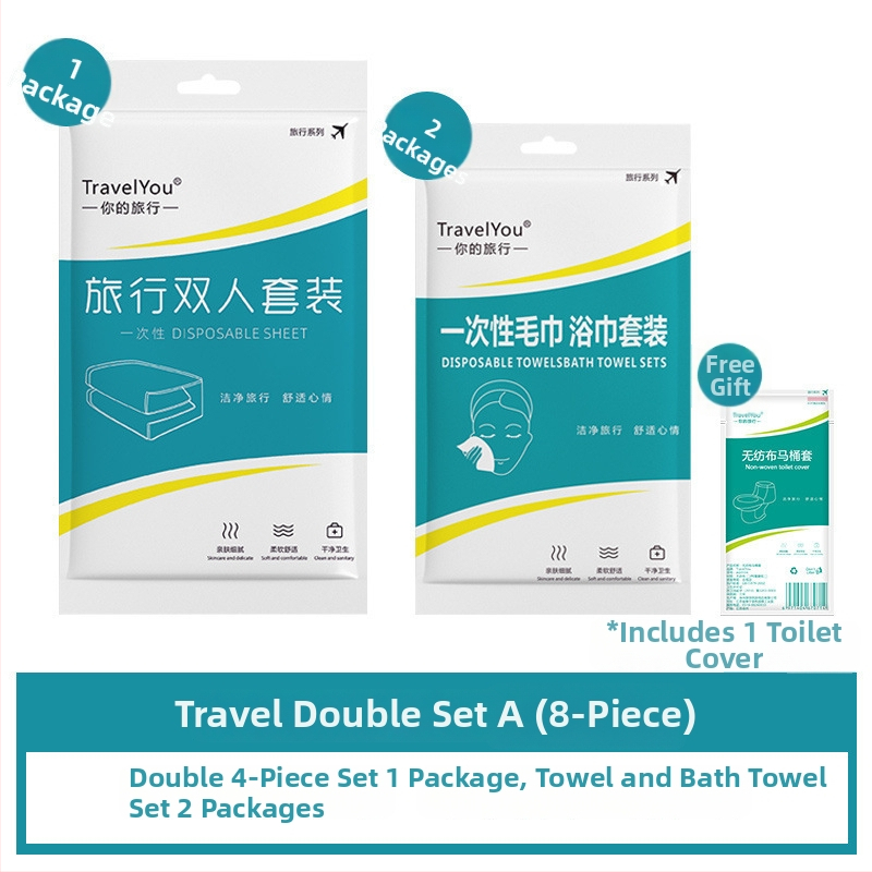 Kelioninis vienkartinis patalynės komplektas — 4 dalys, neaustas audinys, įskaitant paklodę, antklodės užvalkalą ir pagalvių užvalkalus