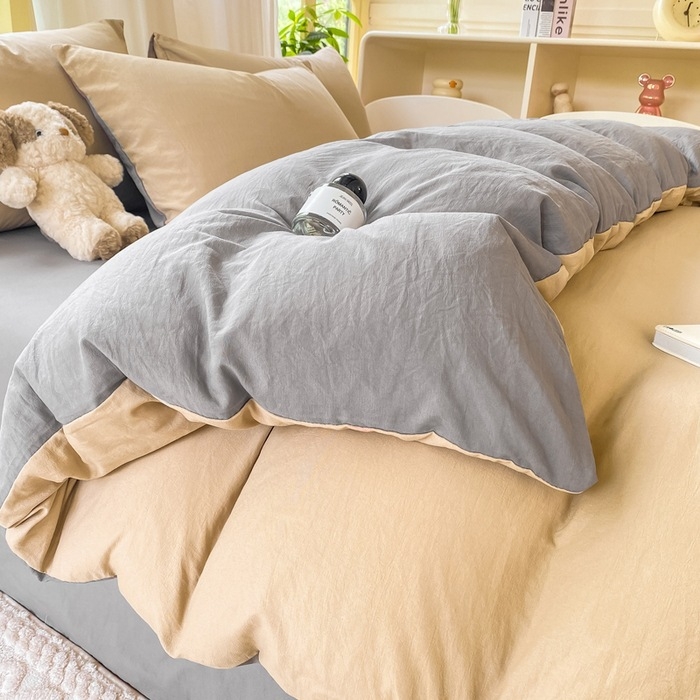 Mosott pamutból készült négyrészes ágyneműkészlet, brudshed felülettel és quilted kivitelben, reaktív színezéssel, modern minimalist stílus