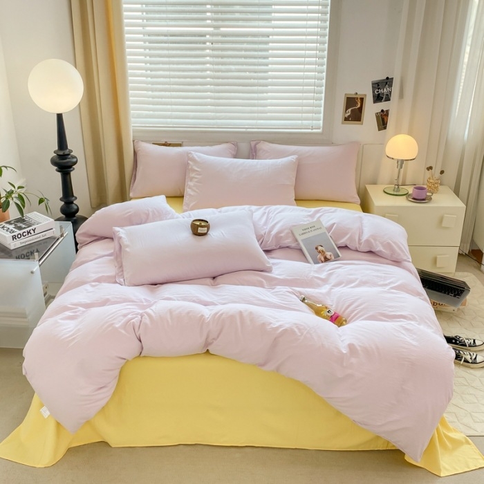 Mosott pamutból készült négyrészes ágyneműkészlet, brudshed felülettel és quilted kivitelben, reaktív színezéssel, modern minimalist stílus