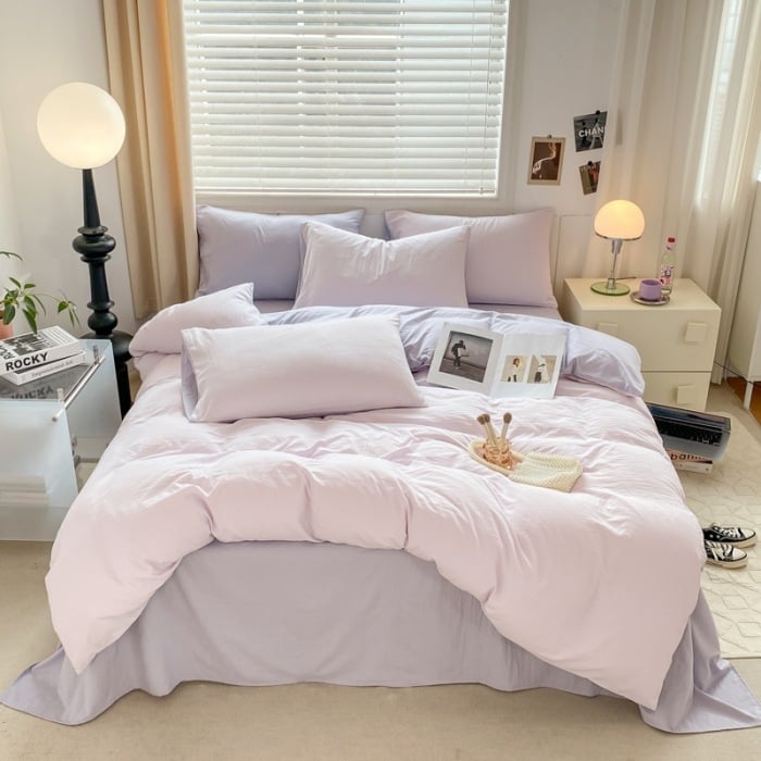 Mosott pamutból készült négyrészes ágyneműkészlet, brudshed felülettel és quilted kivitelben, reaktív színezéssel, modern minimalist stílus