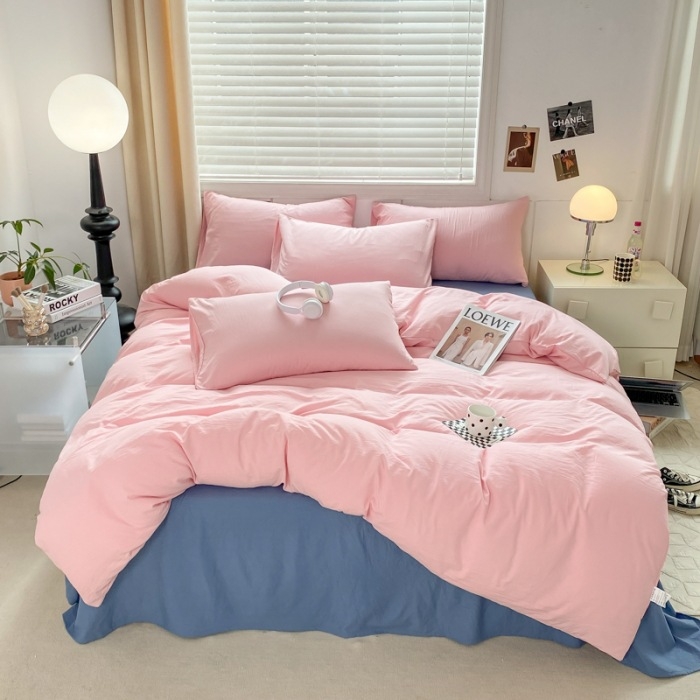 Mosott pamutból készült négyrészes ágyneműkészlet, brudshed felülettel és quilted kivitelben, reaktív színezéssel, modern minimalist stílus