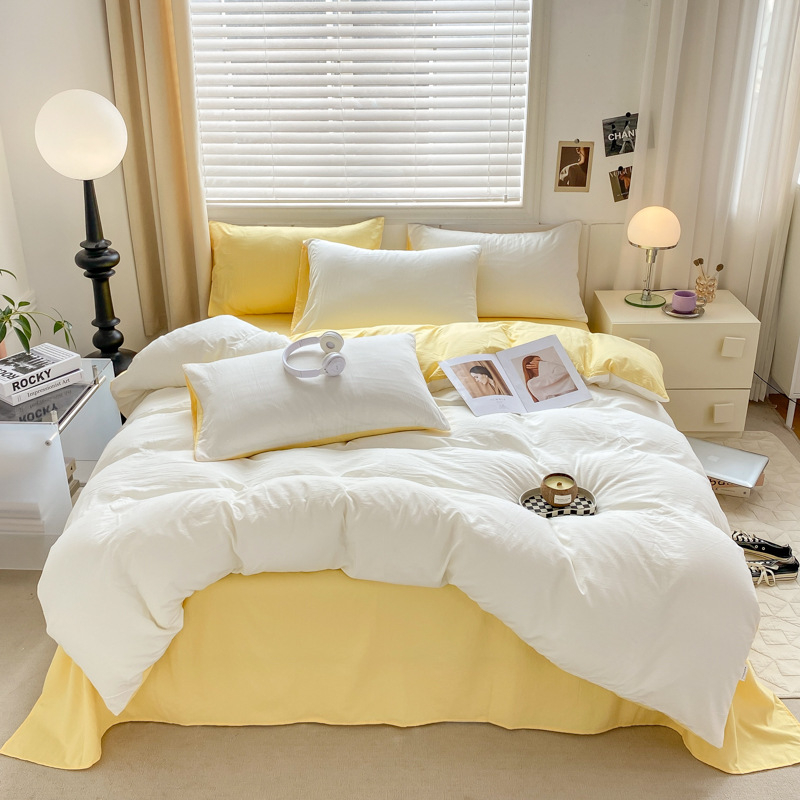 Mosott pamutból készült négyrészes ágyneműkészlet, brudshed felülettel és quilted kivitelben, reaktív színezéssel, modern minimalist stílus