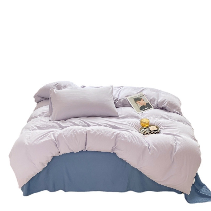 Mosott pamutból készült négyrészes ágyneműkészlet, brudshed felülettel és quilted kivitelben, reaktív színezéssel, modern minimalist stílus