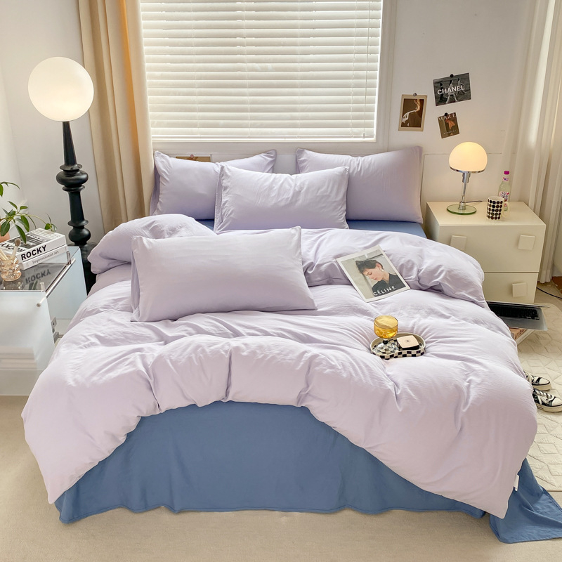 Mosott pamutból készült négyrészes ágyneműkészlet, brudshed felülettel és quilted kivitelben, reaktív színezéssel, modern minimalist stílus