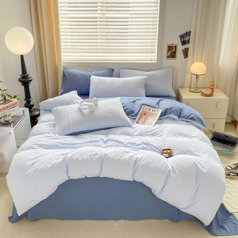 Mosott pamutból készült négyrészes ágyneműkészlet, brudshed felülettel és quilted kivitelben, reaktív színezéssel, modern minimalist stílus