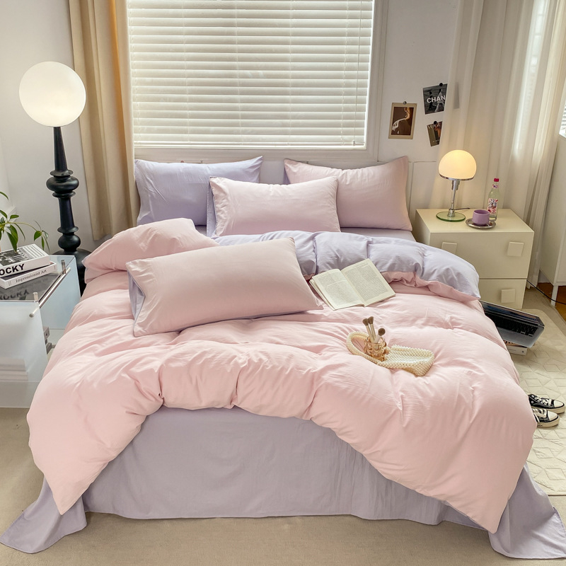 Mosott pamutból készült négyrészes ágyneműkészlet, brudshed felülettel és quilted kivitelben, reaktív színezéssel, modern minimalist stílus