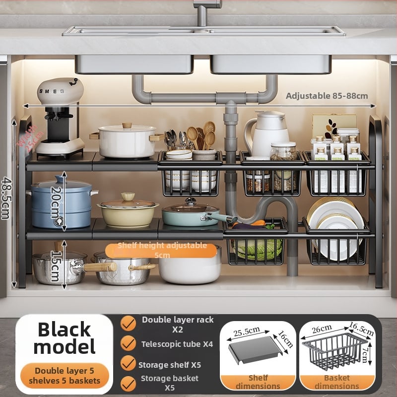 Po praustuve laikymo krepšys su teleskopine lazda, be gręžimo, sieninis organizatorius iš anglies plieno