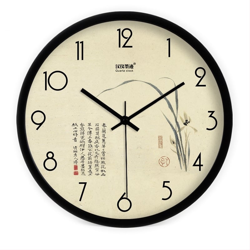 Ρολόι τοίχου με μεταλλικό περίβλημα, PVC καντράν, κίνηση ηλιακής ενέργειας, μπαταρία, κλασικό στυλ Μινγκ-Τσινγκ