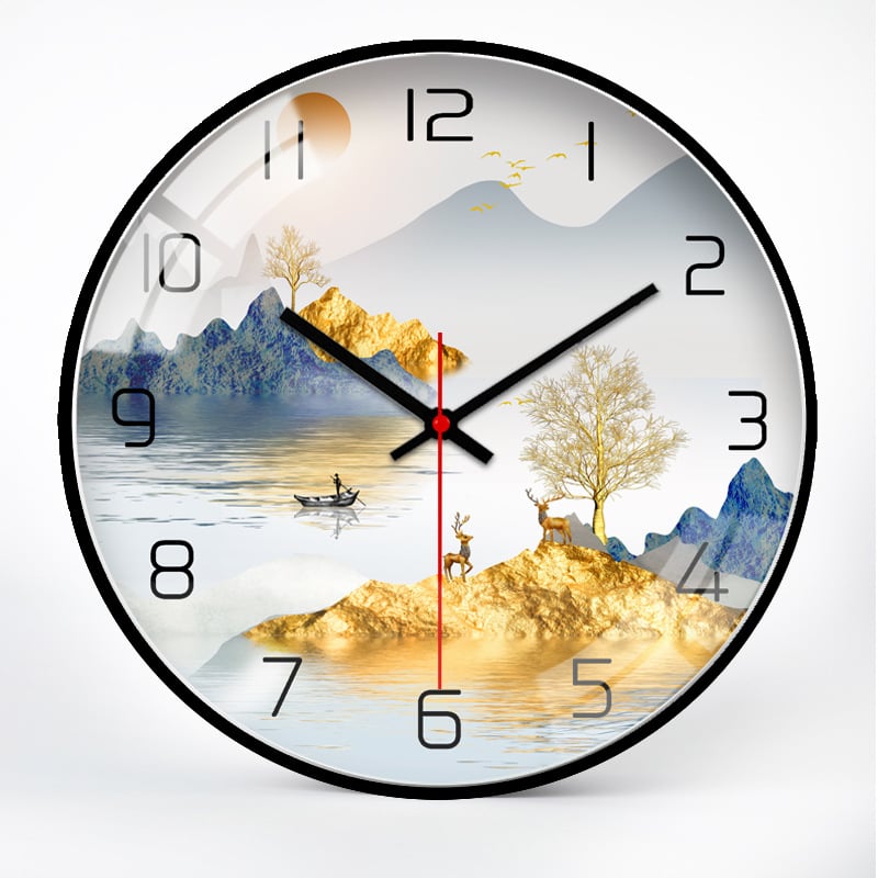 Ρολόι τοίχου με μεταλλικό περίβλημα, PVC καντράν, κίνηση ηλιακής ενέργειας, μπαταρία, κλασικό στυλ Μινγκ-Τσινγκ