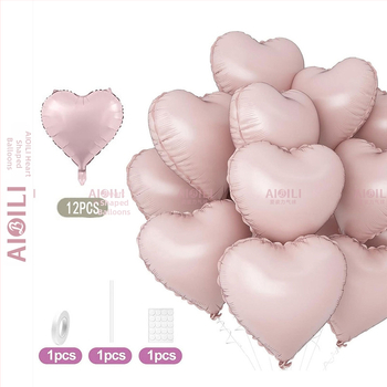 Širdies formos aliuminio folijos balionai, 12 vnt komplektas, Aubrey prekės ženklas, gimtadienio ir Valentino dienos proga
