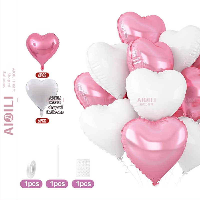 Širdies formos aliuminio folijos balionai, 12 vnt komplektas, Aubrey prekės ženklas, gimtadienio ir Valentino dienos proga