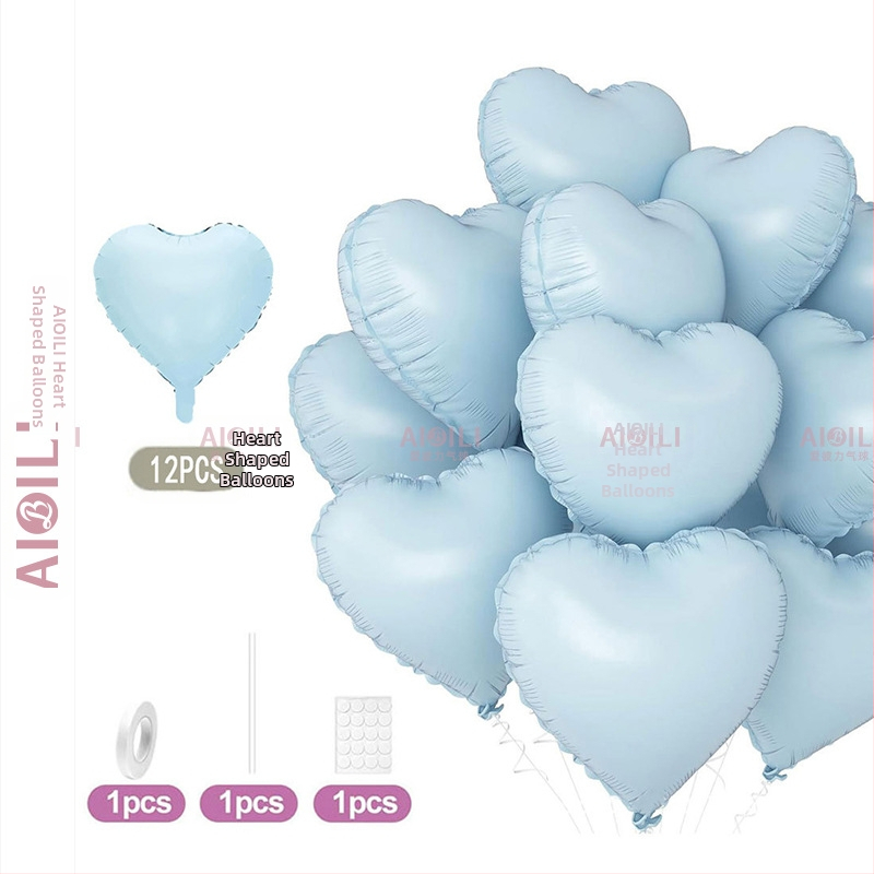 Širdies formos aliuminio folijos balionai, 12 vnt komplektas, Aubrey prekės ženklas, gimtadienio ir Valentino dienos proga