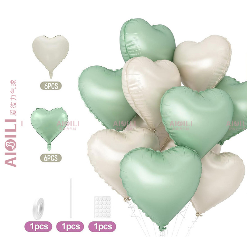 Širdies formos aliuminio folijos balionai, 12 vnt komplektas, Aubrey prekės ženklas, gimtadienio ir Valentino dienos proga