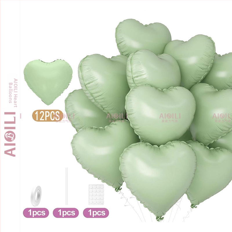 Širdies formos aliuminio folijos balionai, 12 vnt komplektas, Aubrey prekės ženklas, gimtadienio ir Valentino dienos proga