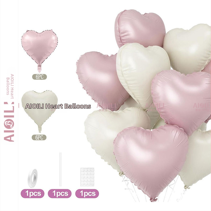 Širdies formos aliuminio folijos balionai, 12 vnt komplektas, Aubrey prekės ženklas, gimtadienio ir Valentino dienos proga