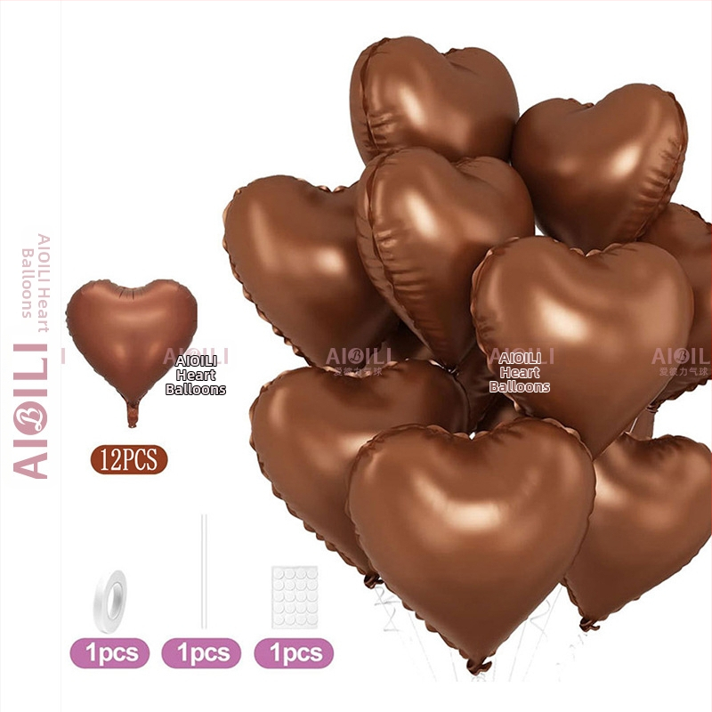 Širdies formos aliuminio folijos balionai, 12 vnt komplektas, Aubrey prekės ženklas, gimtadienio ir Valentino dienos proga