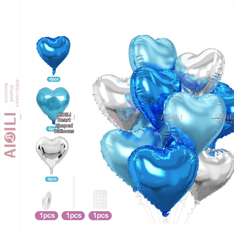 Širdies formos aliuminio folijos balionai, 12 vnt komplektas, Aubrey prekės ženklas, gimtadienio ir Valentino dienos proga