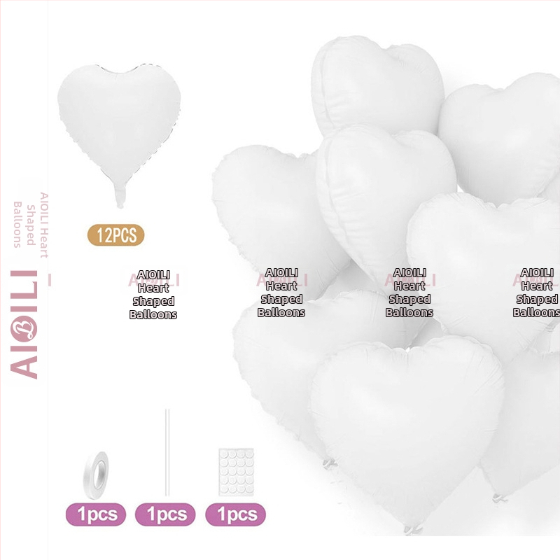 Širdies formos aliuminio folijos balionai, 12 vnt komplektas, Aubrey prekės ženklas, gimtadienio ir Valentino dienos proga