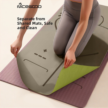 Йога постелка – PU-резинова смес, неплъзгаща се повърхност, дебелина 1,5 мм, тегло 1300 г, линии за позите, персонализирани опции.