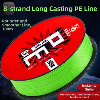 Pagrindinė žvejybos linija: 8-strand Dyneema; 4-strand PE pagrindinė linija; 12-strandinė ilgo metimo jūros linija