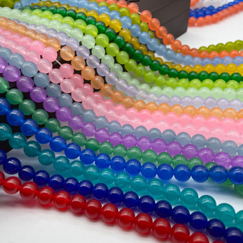 Στρογγυλές χάντρες χαλκεδονίου από φυσικό λίθο, λεία επεξεργασία, εξαρτήματα κοσμημάτων