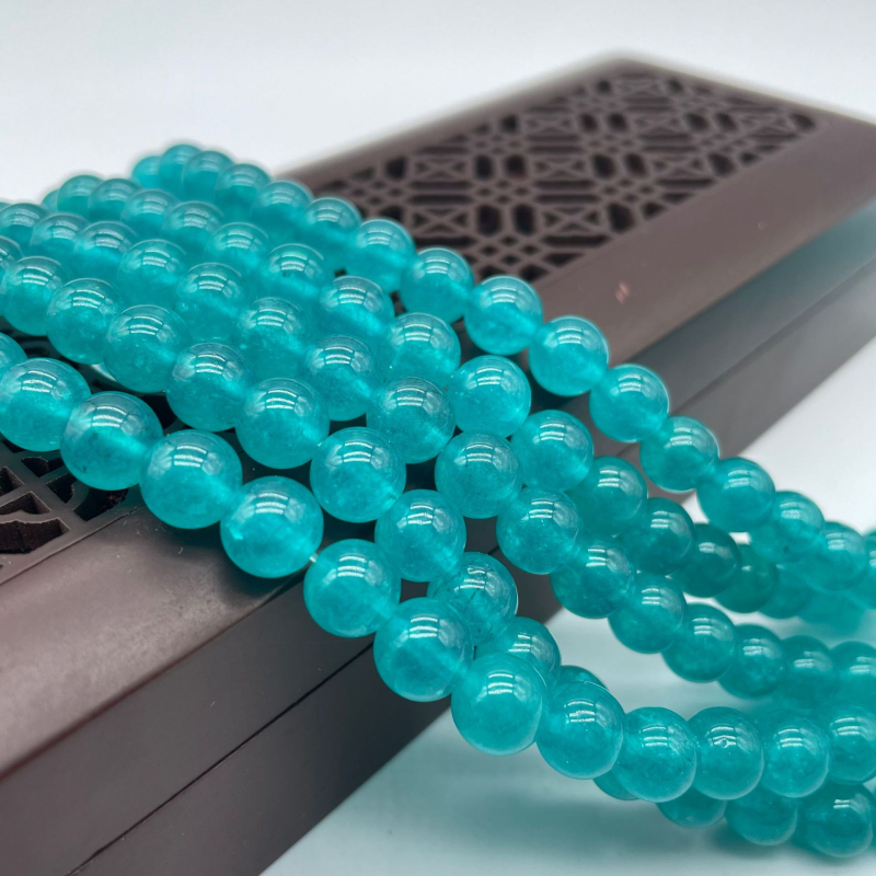 Στρογγυλές χάντρες χαλκεδονίου από φυσικό λίθο, λεία επεξεργασία, εξαρτήματα κοσμημάτων