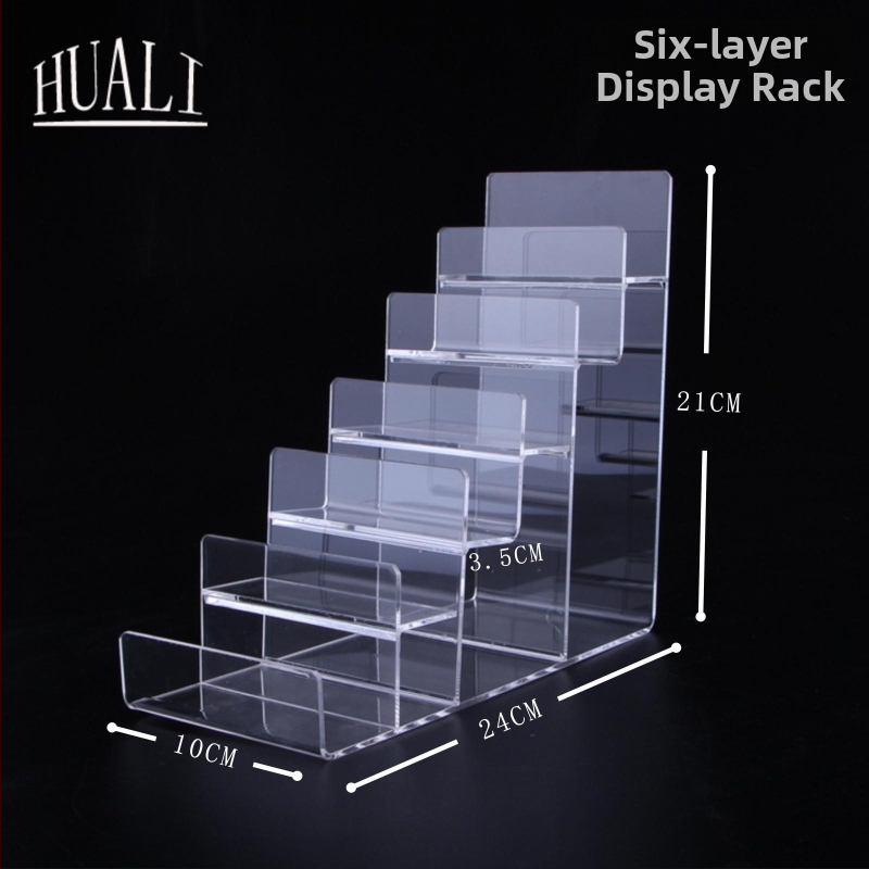 Stojan na vystavenie peňaženiek a tašiek, dvojúrovňový, vstrekované spracovanie, omietkový plášť, v tvare rebríka