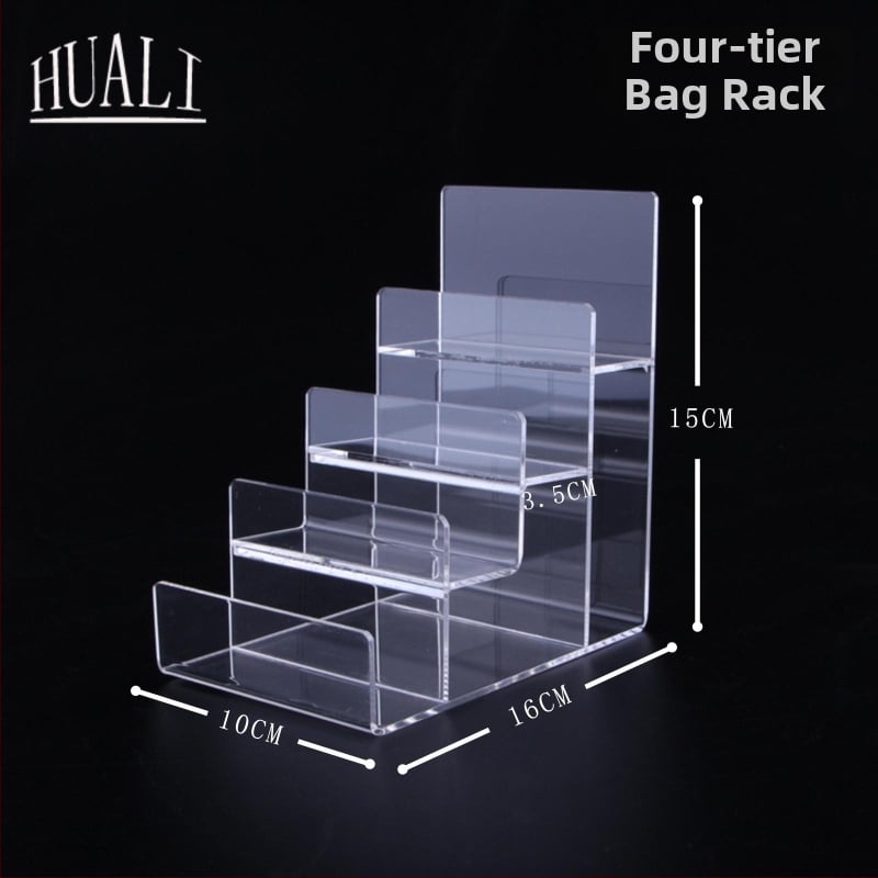 Piniginės ir rankinės demonstravimo stovas, dviejų lygių, injekcinio formavimo konstrukcija, gipso apvalkalas, laiptinės formos