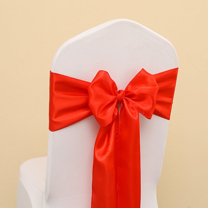 Kėdės uždangalas su kaspinu ir gėlių akcentu vestuvėms, poliesteris, viešbučio stilius