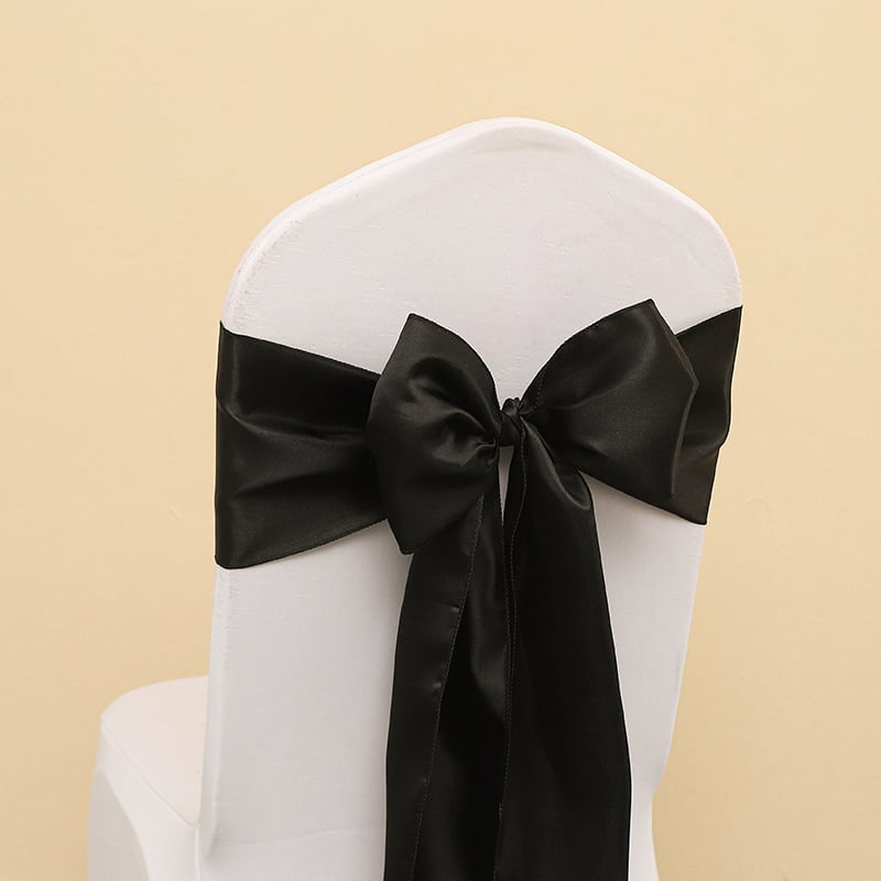 Kėdės uždangalas su kaspinu ir gėlių akcentu vestuvėms, poliesteris, viešbučio stilius