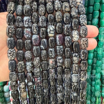 Χάντρες βαρέλι από φυσικό αχάτη με μοτίβο δράκο, ραγισμένη υφή, χειροκίνητη κοπή — εξαρτήματα DIY κοσμήματα