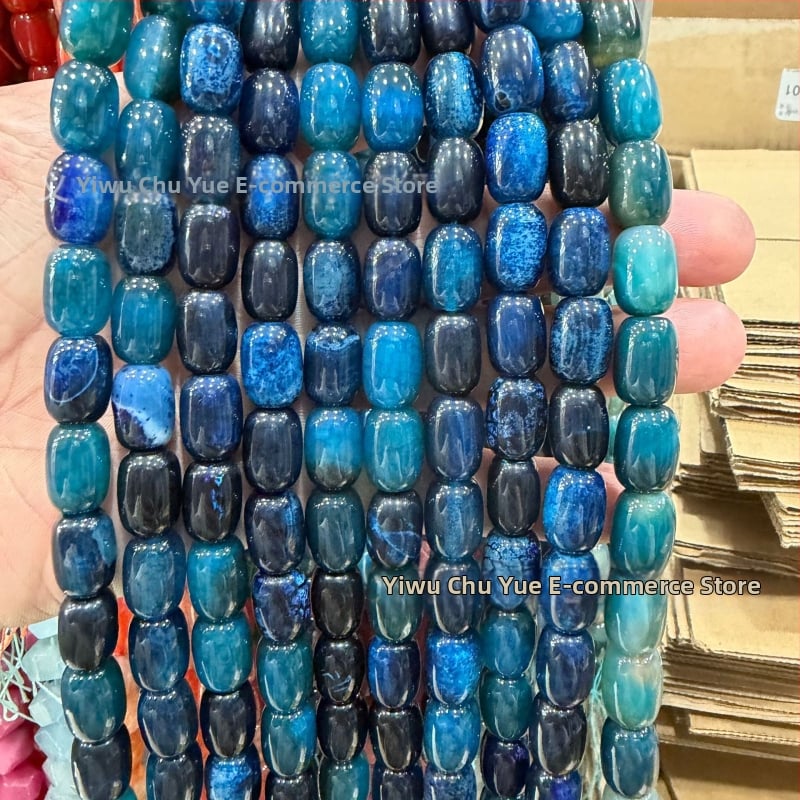 Χάντρες βαρέλι από φυσικό αχάτη με μοτίβο δράκο, ραγισμένη υφή, χειροκίνητη κοπή — εξαρτήματα DIY κοσμήματα