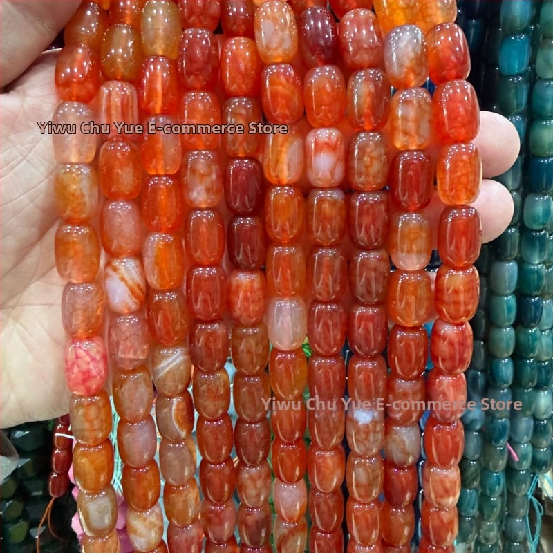 Χάντρες βαρέλι από φυσικό αχάτη με μοτίβο δράκο, ραγισμένη υφή, χειροκίνητη κοπή — εξαρτήματα DIY κοσμήματα