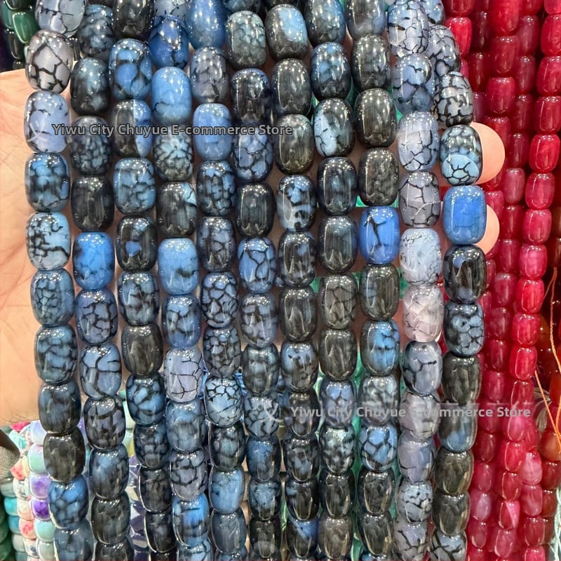 Χάντρες βαρέλι από φυσικό αχάτη με μοτίβο δράκο, ραγισμένη υφή, χειροκίνητη κοπή — εξαρτήματα DIY κοσμήματα