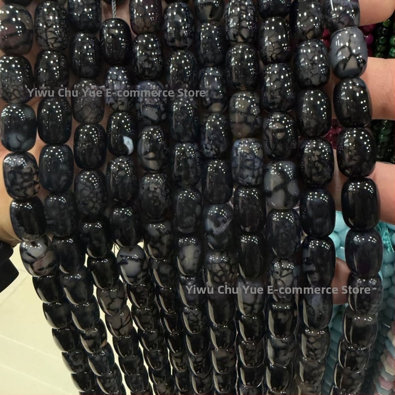 Χάντρες βαρέλι από φυσικό αχάτη με μοτίβο δράκο, ραγισμένη υφή, χειροκίνητη κοπή — εξαρτήματα DIY κοσμήματα