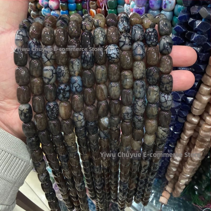 Χάντρες βαρέλι από φυσικό αχάτη με μοτίβο δράκο, ραγισμένη υφή, χειροκίνητη κοπή — εξαρτήματα DIY κοσμήματα