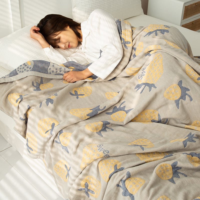 Berenci Puuvillane gauze pleed – 100% puuvill, reaktiivne värvimine, 1.05–1.50 kg, Kevad–Sügis, Lilled muster