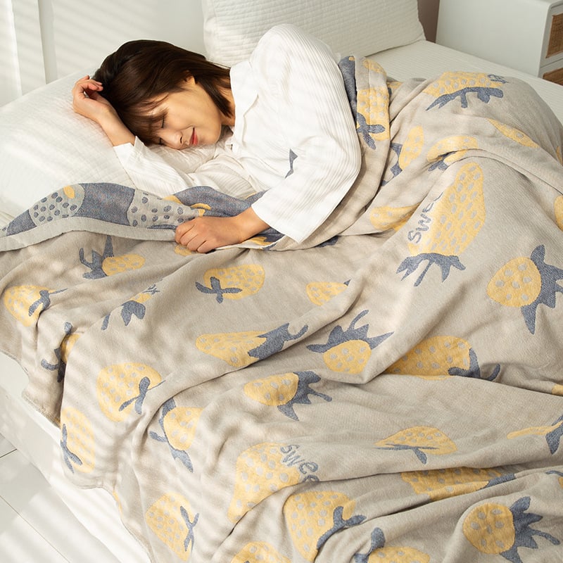 Berenci Puuvillane gauze pleed – 100% puuvill, reaktiivne värvimine, 1.05–1.50 kg, Kevad–Sügis, Lilled muster