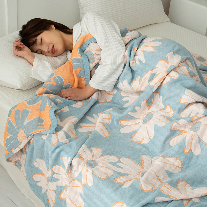 Berenci Puuvillane gauze pleed – 100% puuvill, reaktiivne värvimine, 1.05–1.50 kg, Kevad–Sügis, Lilled muster