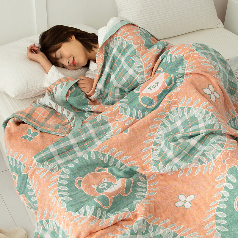 Berenci Puuvillane gauze pleed – 100% puuvill, reaktiivne värvimine, 1.05–1.50 kg, Kevad–Sügis, Lilled muster