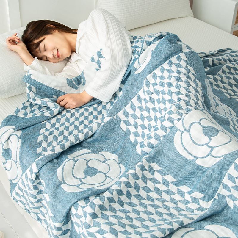 Berenci Puuvillane gauze pleed – 100% puuvill, reaktiivne värvimine, 1.05–1.50 kg, Kevad–Sügis, Lilled muster