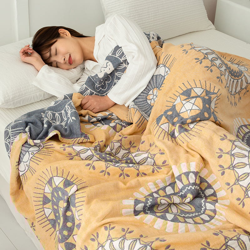 Berenci Puuvillane gauze pleed – 100% puuvill, reaktiivne värvimine, 1.05–1.50 kg, Kevad–Sügis, Lilled muster