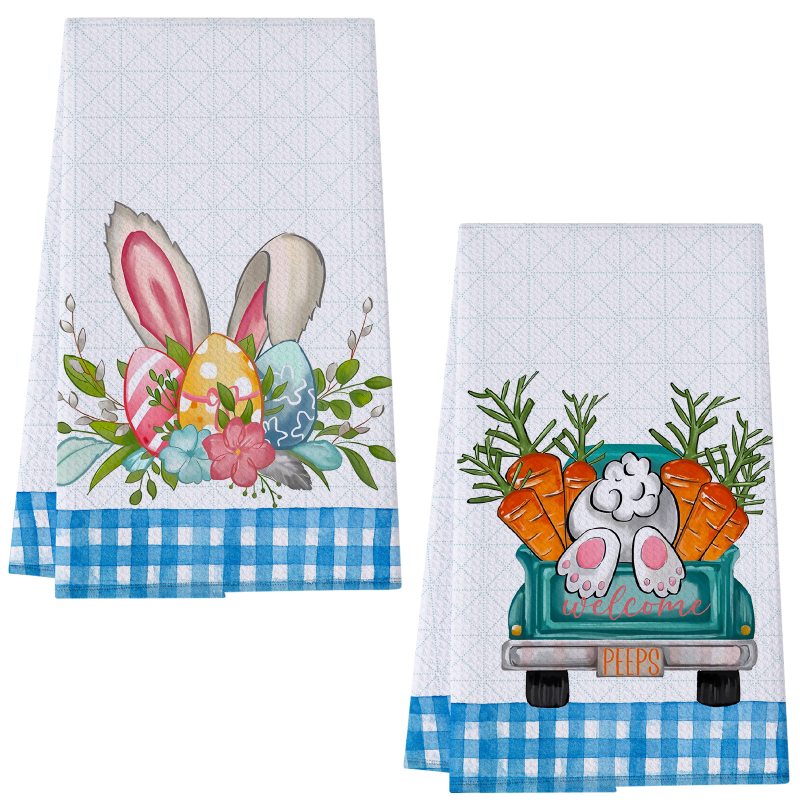 Set kuhinjskih krpa s otiskom Uskršnjeg zeca, waffle tkanina, upijajuće krpe za ruke i za posuđe, prilagodljiv